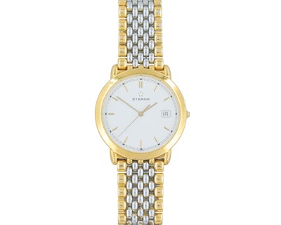 Lot 633 - ETERNA - A quartz bi-colour stainless steel gentleman's bracelet wristwatch.