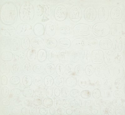 Lot 749 - A Grand Tour style plaster plaque featuring classical seal intaglios.
