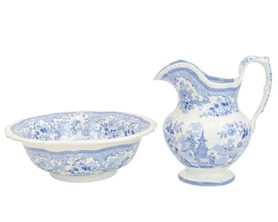 Lot 794 - A Staffordshire blue and white wash jug and bowl.