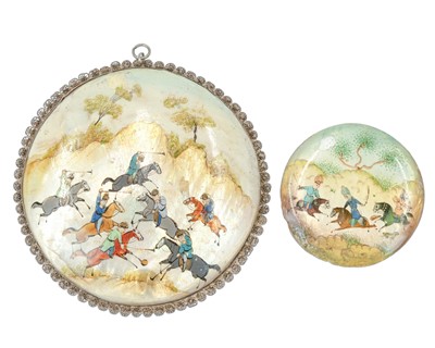 Lot 390 - A Persian mother of pearl disc pendant.
