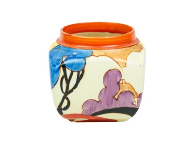 Lot 234 - A Clarice Cliff Blue Autumn (Balloon Trees) pattern sugar bowl.