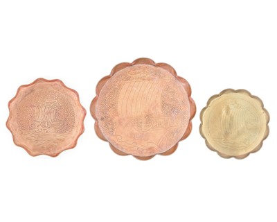 Lot 208 - A J & F Pool of Hayle copper tray, decorated with a galleon.
