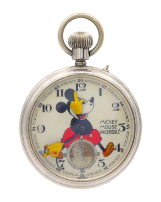 Lot 536 - INGERSOLL - A 1930's Mickey Mouse Walt Disney keyless wind pocket watch, within original box.