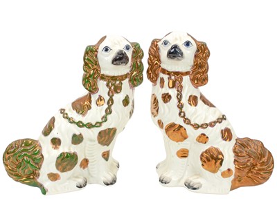 Lot 759 - A pair of large Victorian Staffordshire lustre spaniels.