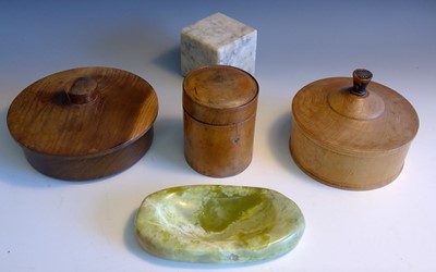 Lot 47 - Three treen boxes, tallest 8cm high, an onyx...