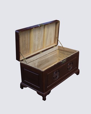 Lot 328 - A Chinese carved camphor wood chest, height 57....