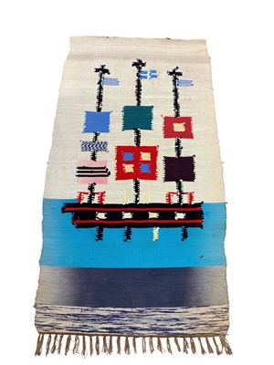 Lot 694 - A mid century Scandinavian woven wall hanging.