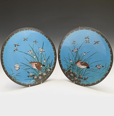 Lot 246 - A pair of Japanese cloisonne chargers, Meiji...