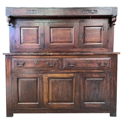 Lot 102 - A George II oak court cupboard top, dated 1742.