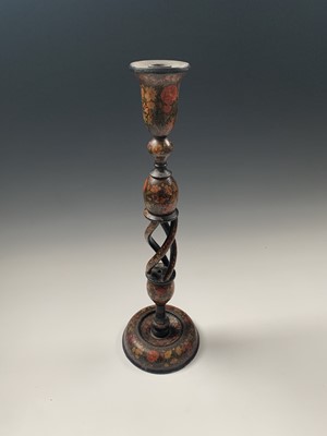 Lot 361 - A Kashmiri painted wood candlestick, early...