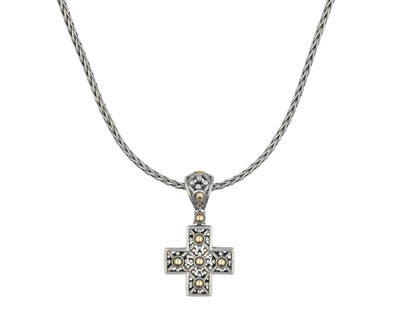 Lot 92 - JOHN HARDY - A 925 silver and 18k cross pendant necklace, within original box.