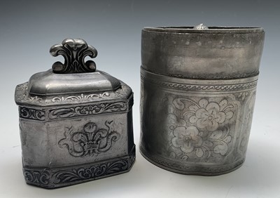 Lot 6 - A 19th century lead tobacco box and cover, of...
