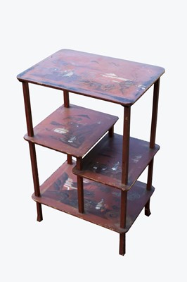 Lot 329 - A set of Japanese red lacquer open shelves,...