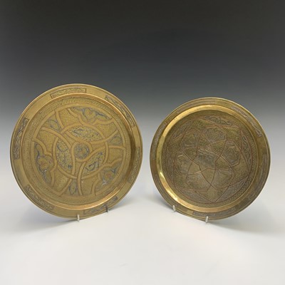 Lot 396 - Two Cairoware brass plates, 20th century, each...