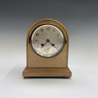Lot 2904 - A German oak dome top mantel clock, striking...