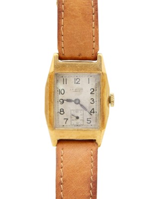 Lot 641 - J W BENSON - A 1940's 9ct tank cased gentleman's manual wind wristwatch.