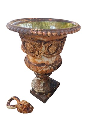 Lot 445 - A substantial cast iron garden urn.