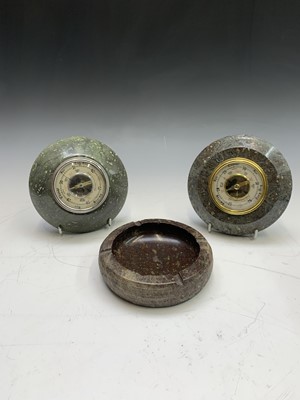 Lot 28 - Two Cornish serpentine framed barometers...