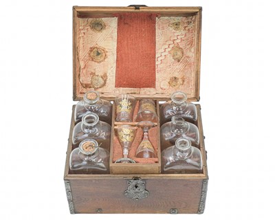 Lot 483 - A Dutch iron mounted oak ship's decanter box.