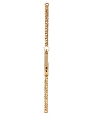 Lot 690 - A 9k hallmarked gold lady's curb link wristwatch bracelet.