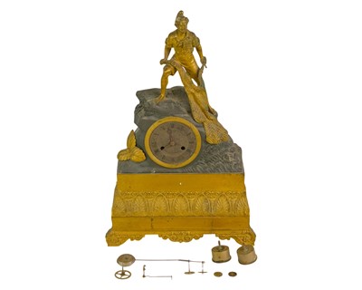 Lot 776 - A 19th century French ormolu and bronze mantel clock.