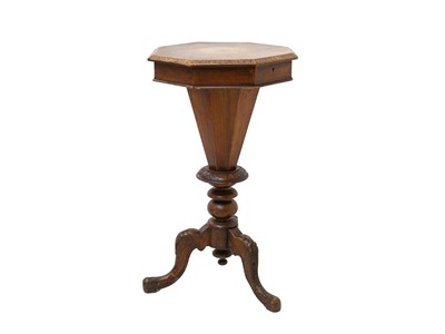 Lot 924 - A Victorian walnut and inlaid octagonal sewing table.