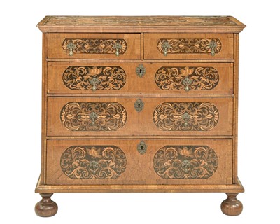 Lot 857 - A William and Mary seaweed marquetry inlaid chest.