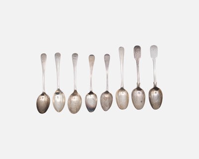Lot 147 - A mixed selection of eight hallmarked silver teaspoons.