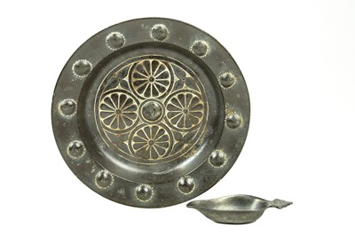 Lot 38 - A cast metal alms dish, tin alloy.