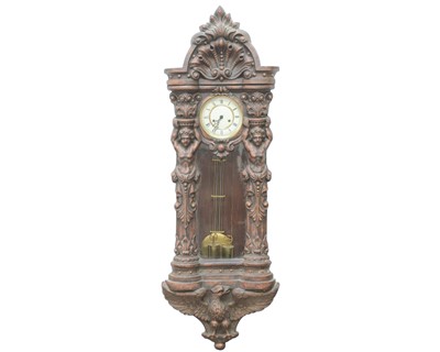 Lot 770 - An unusual ornate twin weight Vienna type wall clock.