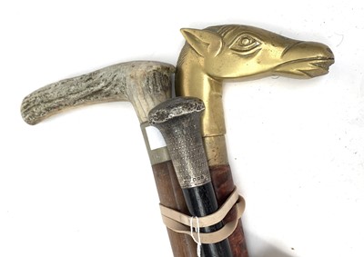 Lot 27 - A silver topped walking stick with engine...