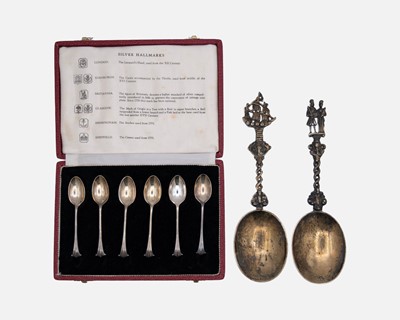 Lot 130 - A cased set of six 'silver hallmarks' coffee spoons by Josiah Williams & Co.