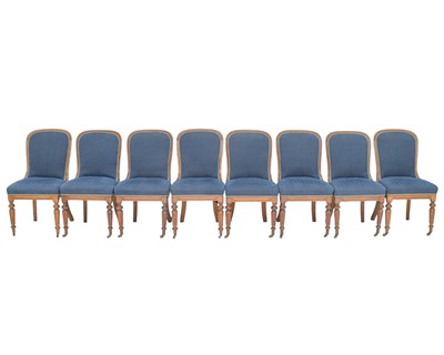 Lot 895 - A set of eight Victorian oak framed dining chairs.