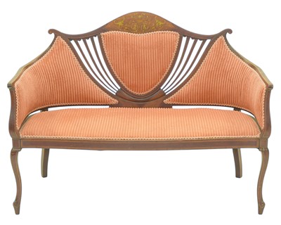 Lot 860 - An Edwardian mahogany and boxwood strung settee.