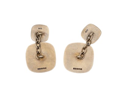 Lot 41 - A pair of sterling silver-gilt red enamel OBE cufflinks, by Toye, Kenning & Spencer Ltd.