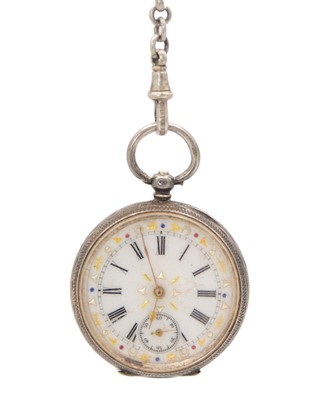 Lot 531 - A .935 silver Swiss lady's key wind open face cylinder pocket watch.