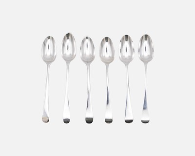 Lot 175 - Matched set of six George III silver OE patterned teaspoons.