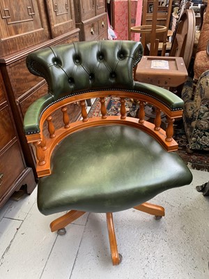 Lot 3155 - A reproduction yew and green leather finished...