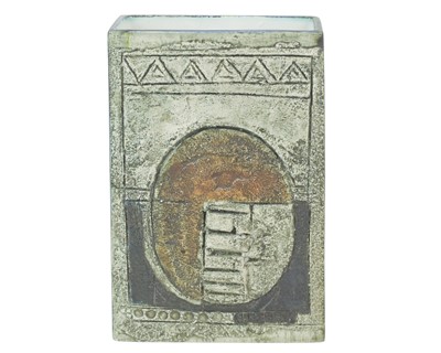 Lot 695 - A Troika slab vase, decorated by Linda Taylor.