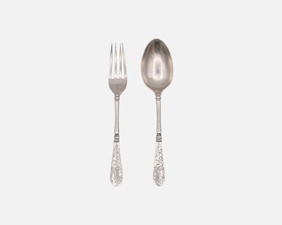 Lot 217 - An Edwardian silver Christening spoon and fork pair by Atkin Brothers.