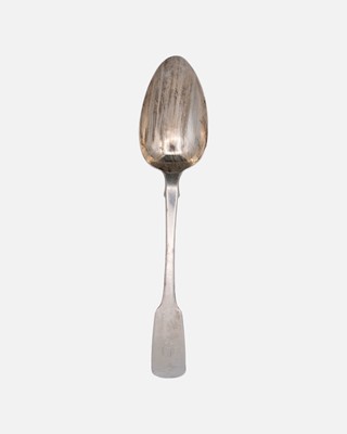 Lot 136 - A William IV silver fiddle pattern table spoon by Charles Shipway.