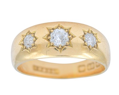 Lot 14 - A Victorian 18k hallmarked gold gypsy ring with three diamonds.