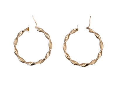 Lot 73 - A pair of 9k hallmarked gold large hollow hoop twist earrings.
