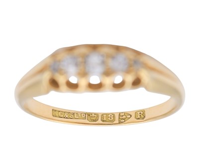Lot 13 - A Victorian 18k diamond set five-stone ring.