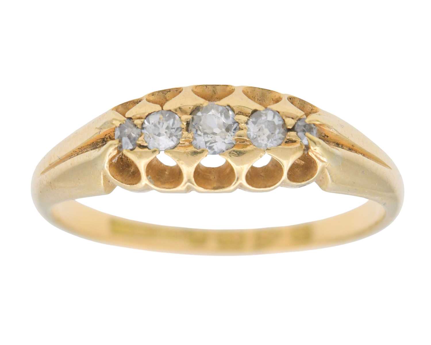 Lot 13 - A Victorian 18k diamond set five-stone ring.