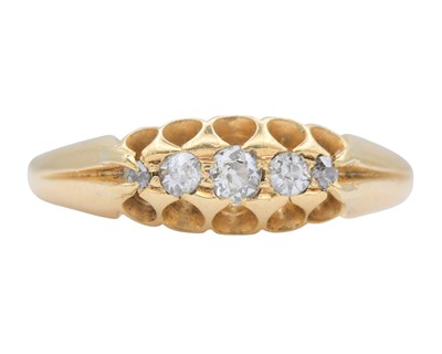 Lot 13 - A Victorian 18k diamond set five-stone ring.