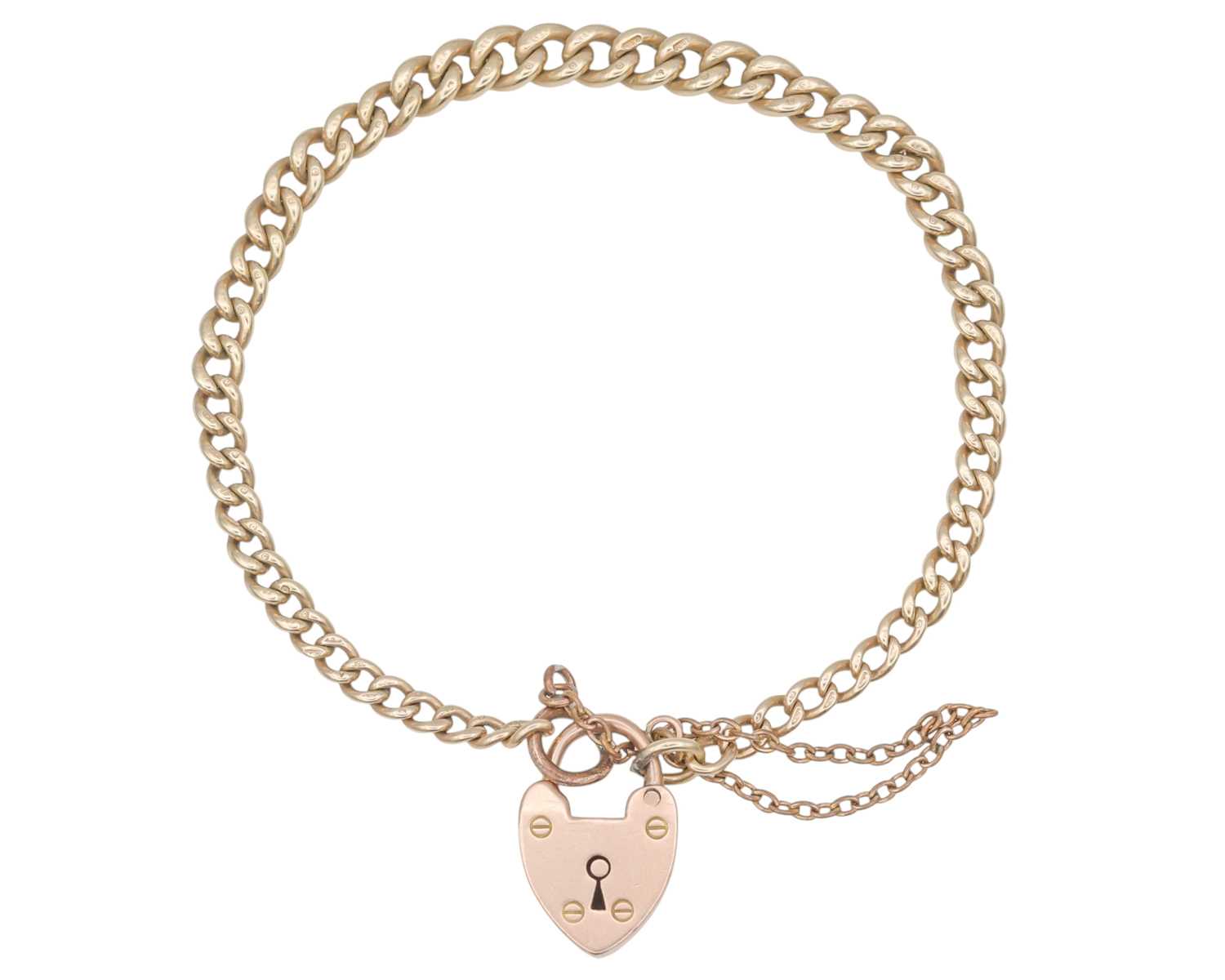 Lot 12 - A 9k curb-link bracelet with padlock clasp.