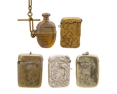 Lot 597 - A collection of five fob vesta cases.