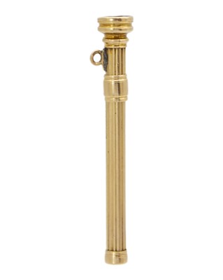 Lot 581 - S. MORDAN & CO - A 10k propelling toothpick watch fob with bloodstone seal.