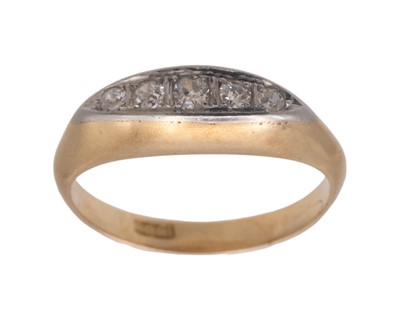 Lot 57 - An 18k boat-shaped five stone set diamond ring.